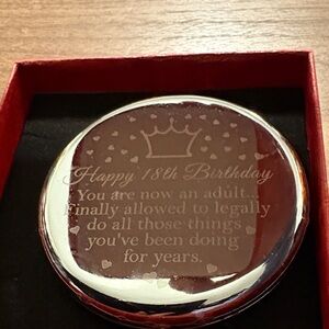 Silver Compact Mirror with Engraving